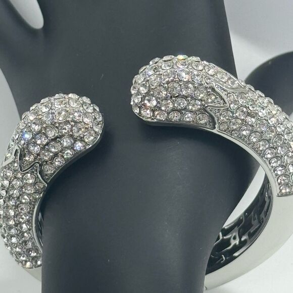 High End Department Store Designer Kissable Hinged Cuff Bracelet with Pave CZ - Picture 6 of 13